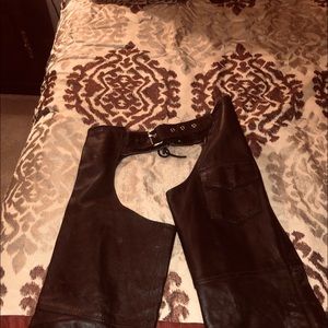 Ladies black leather chaps.